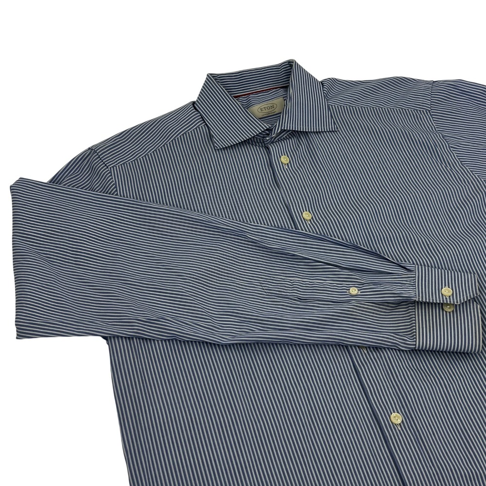 Eton Contemporary York Dress Shirt‎ Men's 16 41 White Blue Stripes